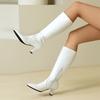 Fashion Autumn Winter Women Knee High Boots Chunky Spike Heel Sexy Dress Casual Party Lady White Black Pointed Toe Zipper Long Boots