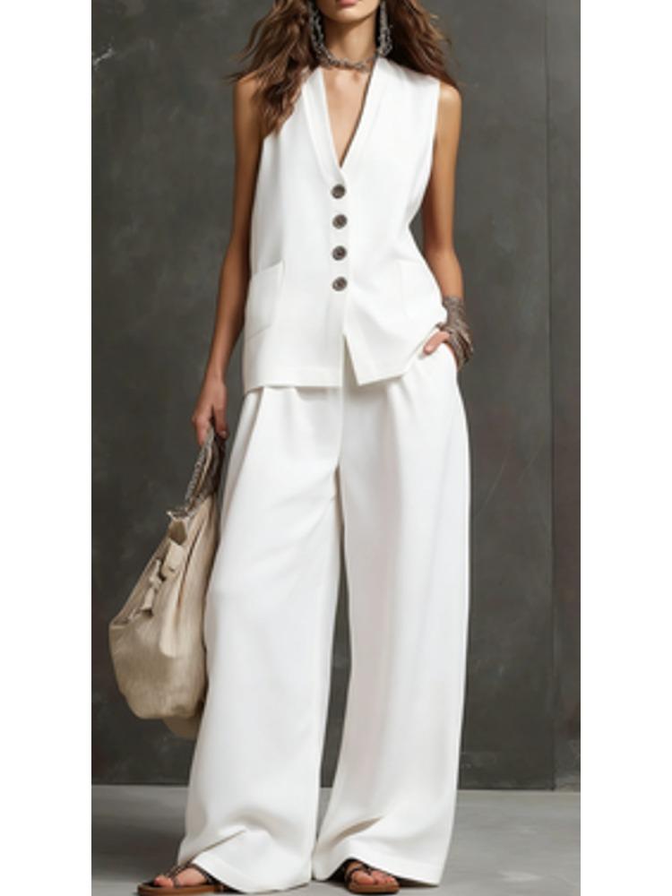 

Womens Pink Sleeveless Vest Top and Wide Leg Pants Set S белый
