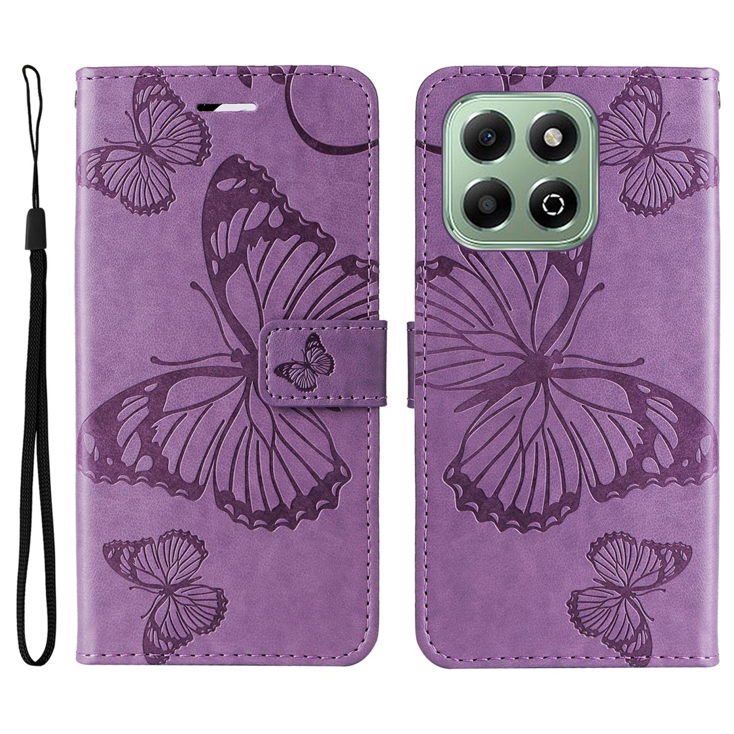 

For Honor X6c 4G/X6a 4G/X6b 4G/X5b/X5b Plus Wallet Case Floral Butterfly Imprinted Leather Phone Cover Stand Light Purple