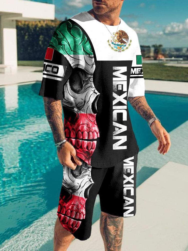 Summer Men's 2-Piece Short Sleeve Shorts 3D Print Skeleton Pattern Sportswear Casual Oversized Top Shorts Men Sets