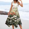 Dámská móda pro volný čas, kulatý výstřih, květinový potisk s nepravidelným lemem Midi šaty