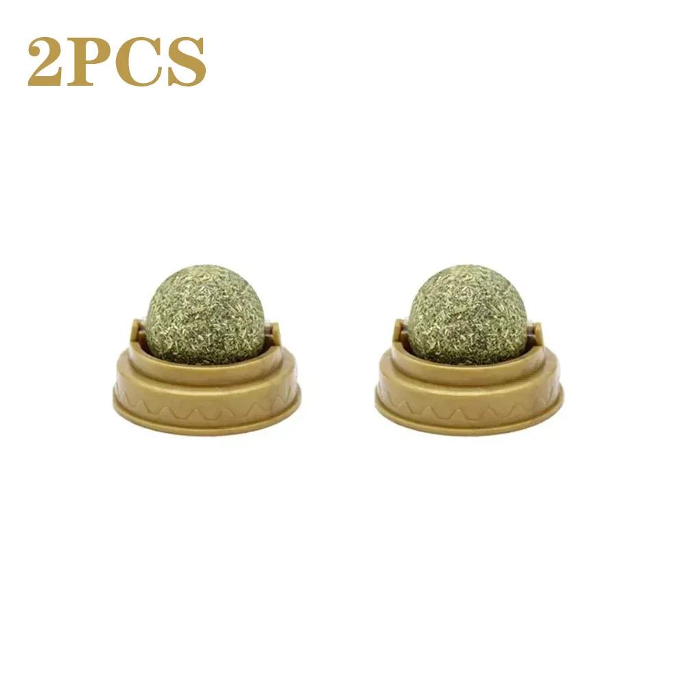 Natural Catnip Ball Rotating Cat Toy Edible Cat Mint Lickable Treats for Kittens Teeth Cleaning