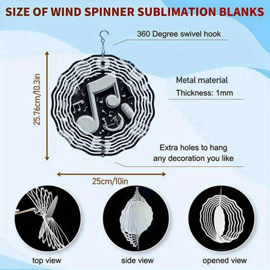 Grauer Metall-Windspinner mit Noten – Drehende Gartendeko für den Außenbereich, Vogelabwehr-Klangspiel, Musikfestival & Party
