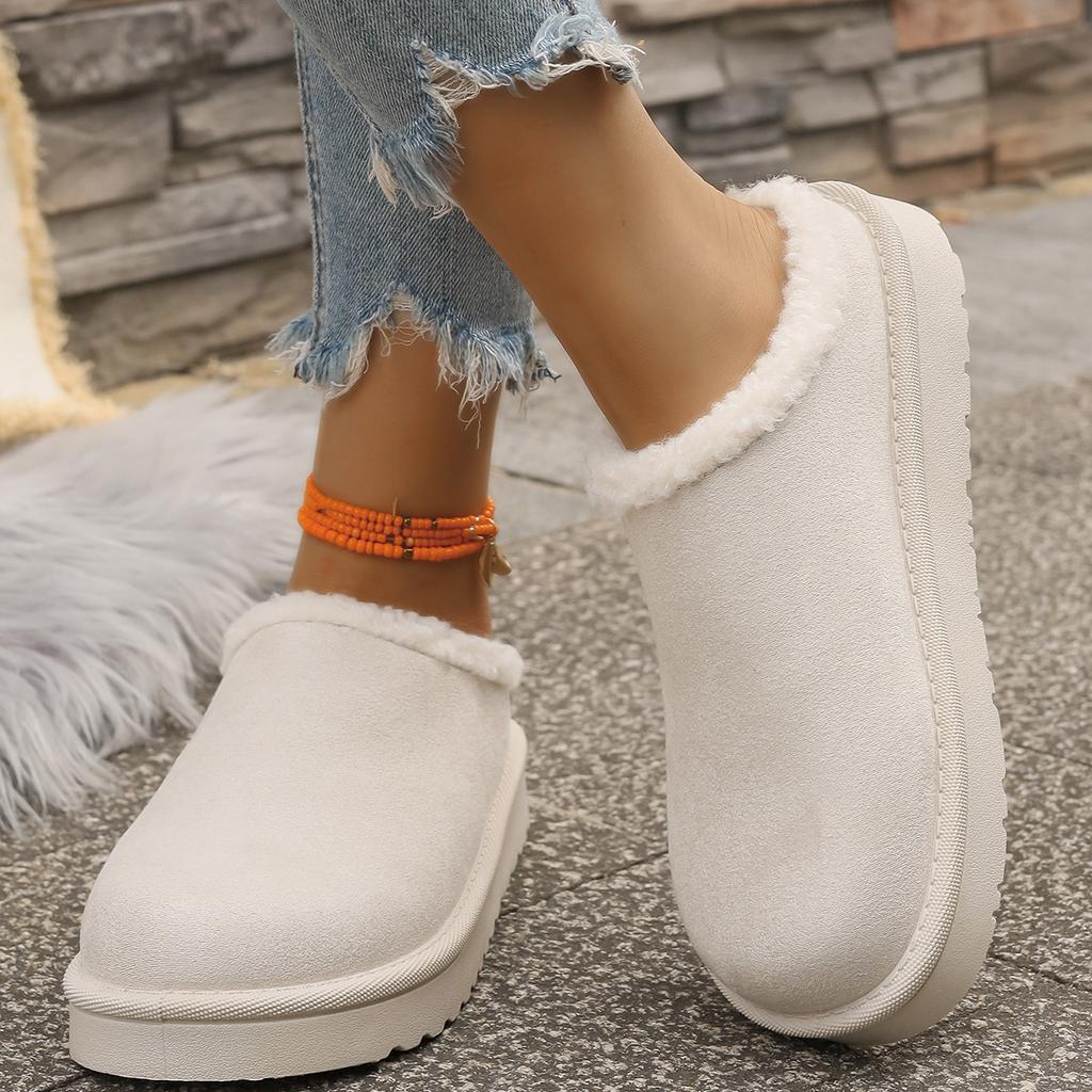 Snow Boots for Women Winter New Cashmere Warm Thick Soles Without Heel-covered Hair Half Slipper Cotton Shoes for Women Boot