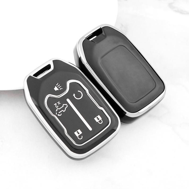 5/6 Buttons Silver Edge for GMC Terrain Yukon Chevrolet Suburban Tahoe TPU Car Smart Key Case Protector Cover Keyless Auto Accessories