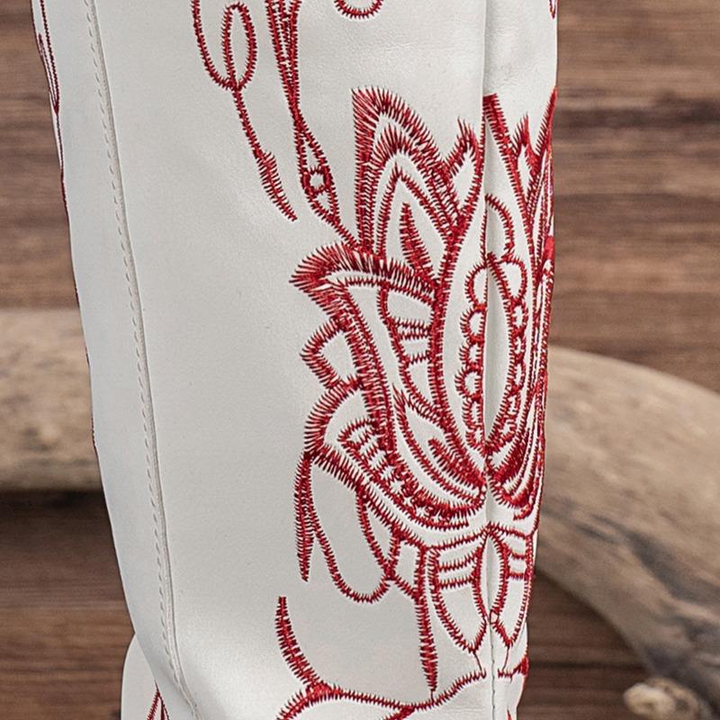 Plus Size Women Embroidered Chunky Heel Knee High Riding Boots