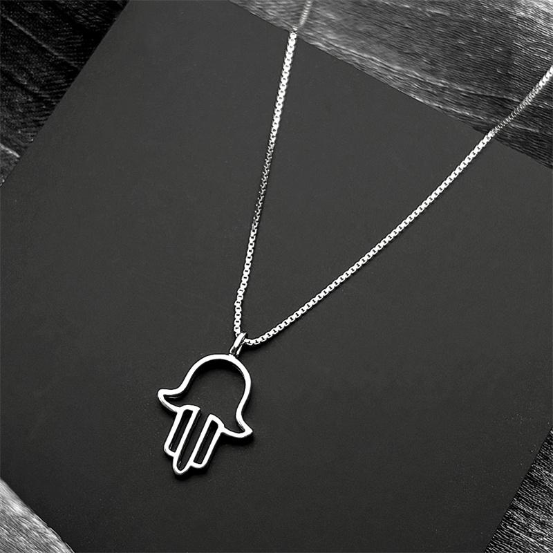 Luxury 925 Sterling Silver Hollow Hamsa Hand CZ Pendant Necklace for Women Simple Hand of Fatima Islamic Clavicle Chain Jewelry