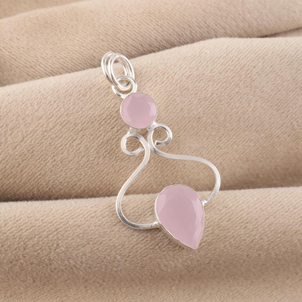 Rose Chalcedony Gemstone 925 Sterling Silver Handcrafted Jewelry Pendant 1.60" For Gift PP-13-15