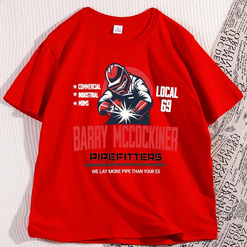 

Barry McCockiner Pipefitters Funny T Shirt Engineer Cotton Short Sleeve Round Neck Tshirt Y2k Loose Graphic Tees Streetwear S
