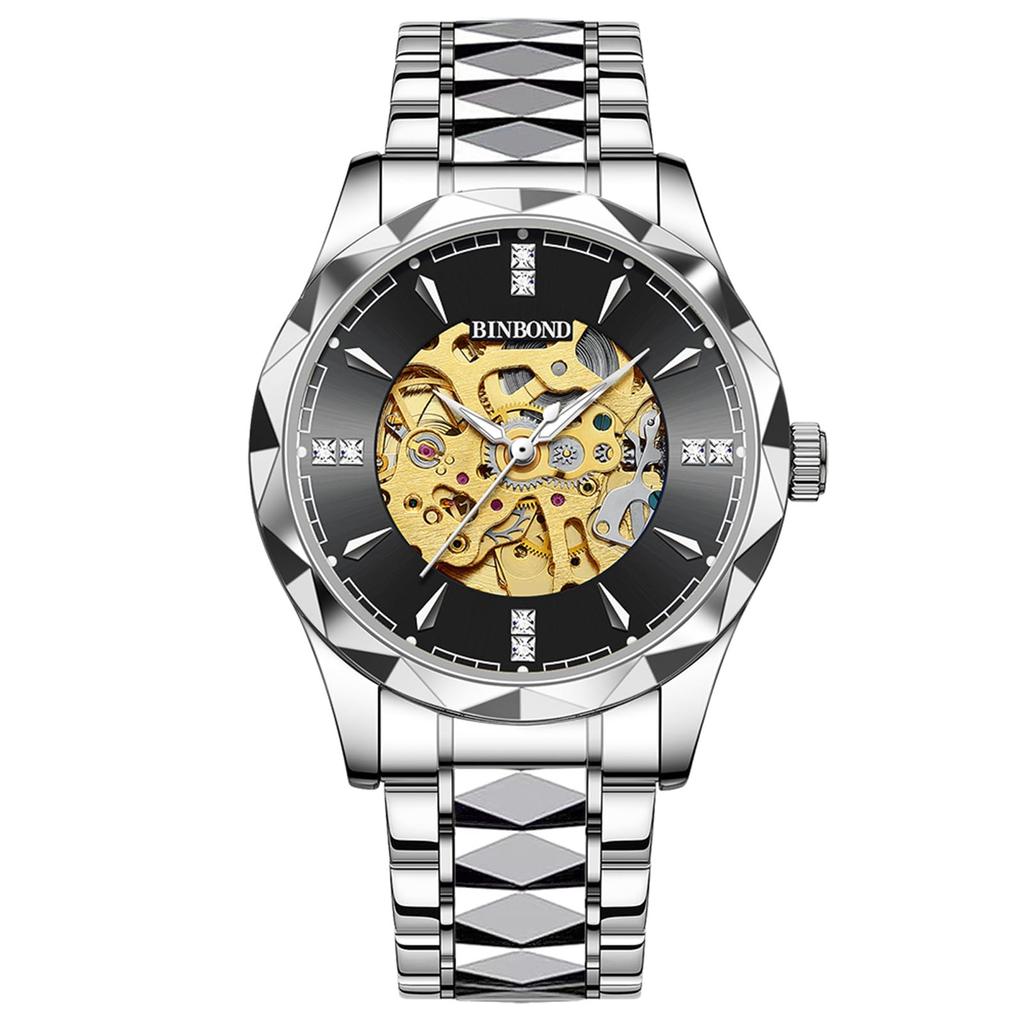 Men's Automatic Skeleton Watch 3ATM Waterproof Luminous Analog Stainless Steel Simple Stylish Casual Business Fashion Accessory - Birthday