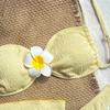 Sexy Gelbes 3D-Blumen-Bikini-Set Damen Falten Push-Up High Waist Badeanzug Strandbadeanzug Cover-Up 3-teilige Badebekleidung