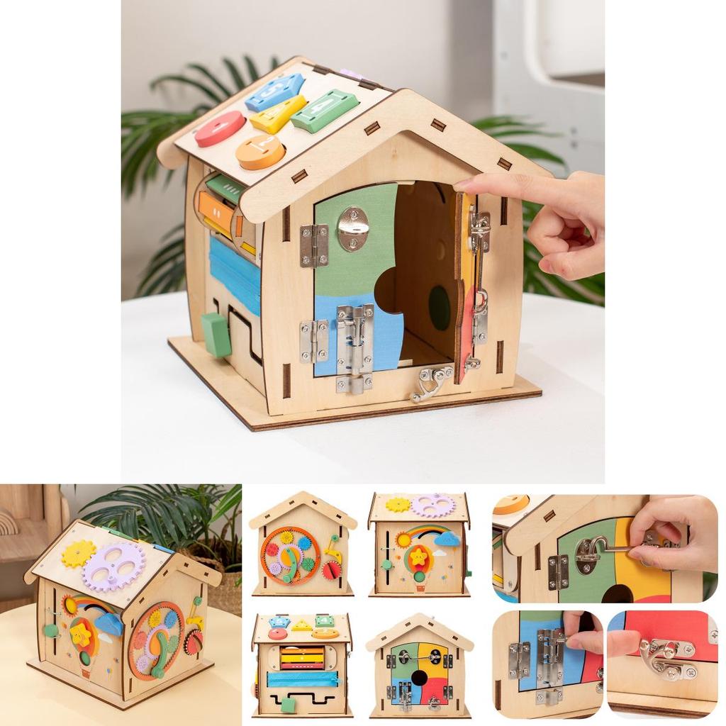 Wooden Busy House Toy For Kids With Educational Activities And Multifunctional Puzzle