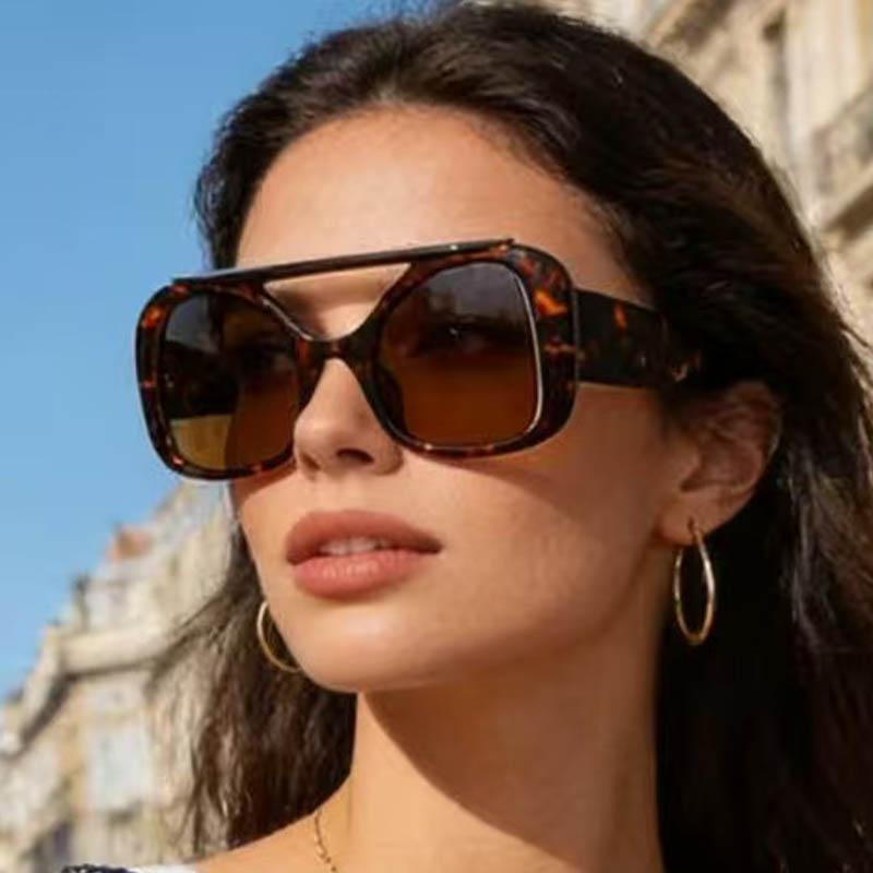 Vintage Oersized Square Punk Sunglasses for Women New Fashion Double Bridge Leopard Brown Sun Glasses Male Driving Eyewear UV400