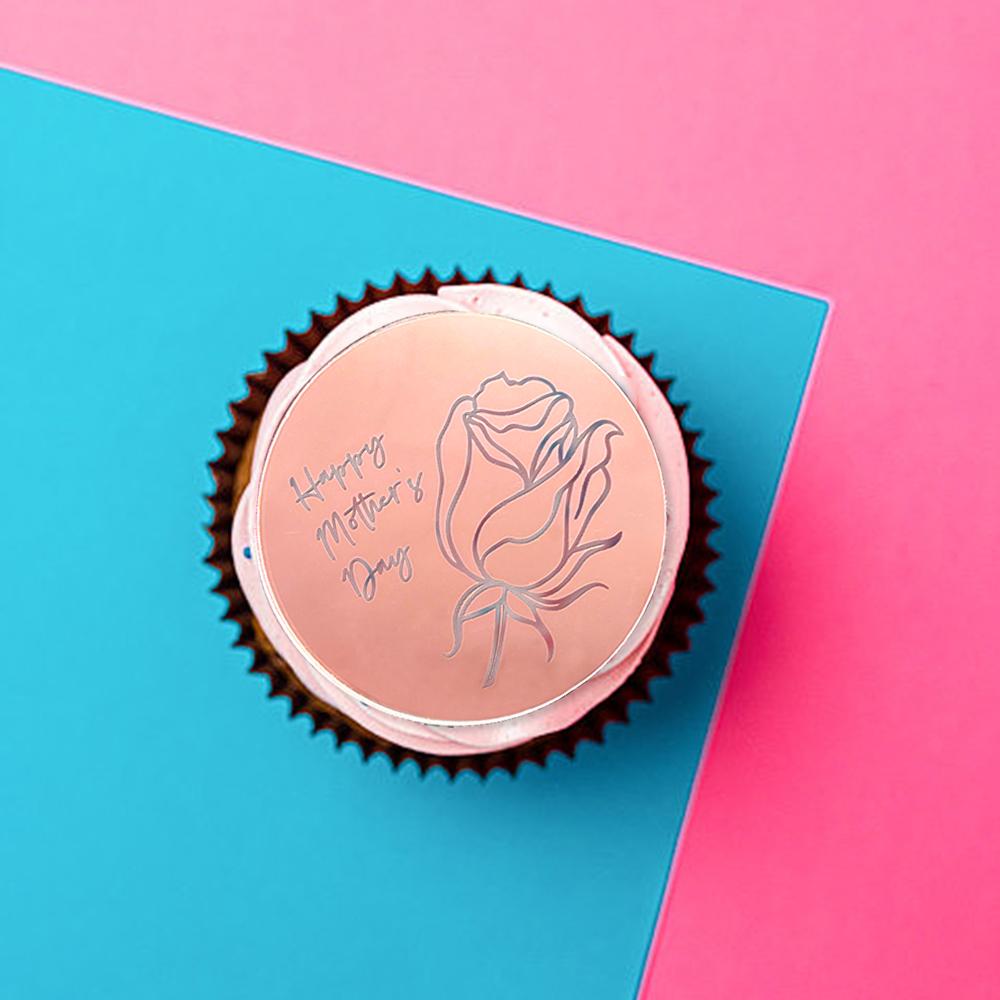 10pcs Happy Mother's Day Rose Cupcake Toppers for Mother's Day Cake Dessert Baking DIY Decoration Supplies