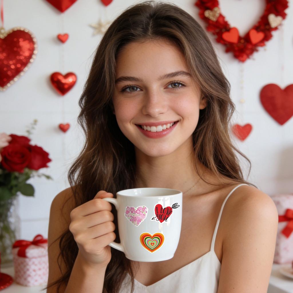 Heart Shaped Stickers, English Text Sticker Set, Perfect For Girlfriends Or Boyfriends. Vinyl Valentine's Day Stickers Suitable For Water Bottles,