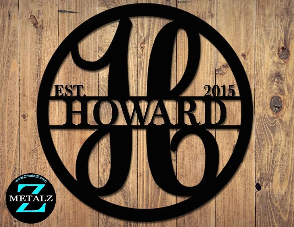 Metal Wall Art Sign Personalized Monogram Initials for Front Door Wedding Anniversary Gift Family Name Outdoor Decoration