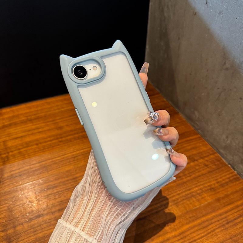 Розкішний милий прозорий чохол для телефону з вушками кота для iPhone 11 12 13 14 15 16 Pro Max Plus Прозорий ударостійкий акриловий бампер Задня кришка