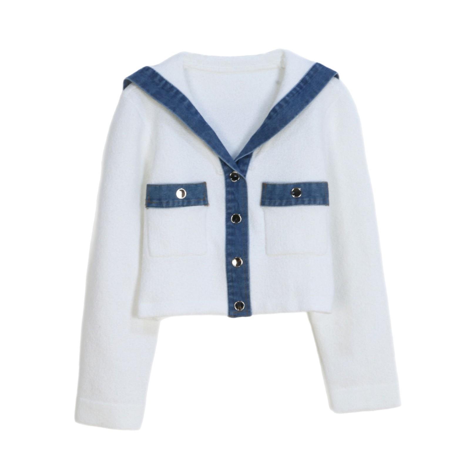 

Элегантный женский вязаный кардиган темно-синего цвета с воротником - Ранняя весна 2025 M