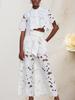 2025 Summer Women's Solid Color Casual Hollow Out Cardigan & Wide Leg Pants Set
