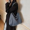 Denim Tote Bag For Women Large Capacity Casual Street Style With Zipper Closure
