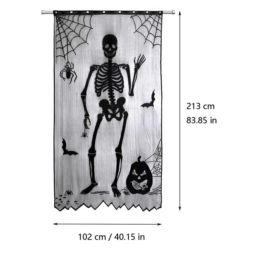 

Haunted House Spider Web Curtains Bat Motif Black Lace Gothic Door Window Panel Scary Halloween Seasonal Decoration Drapery