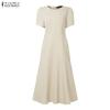 ZANZEA Women Casual Round Neck Solid Color Short Sleeve Dress