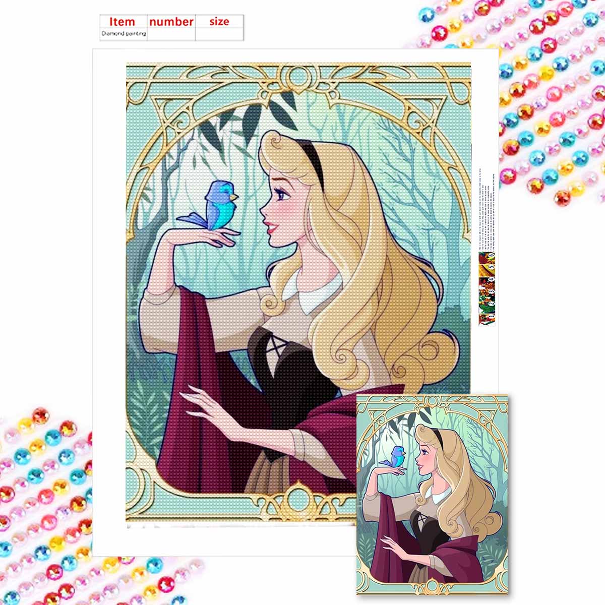 

5D Алмазная мозаика своими руками Принцесса разговаривает с маленькой птичкой Полная выкладка Стразы Мозаика Вышивка Изделия ручной работы Домашний декор Подарок Round 20x30cm