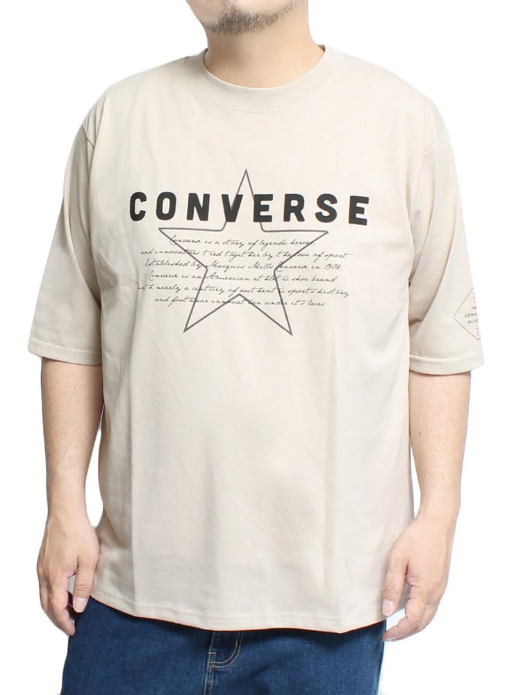 

Converse Men s 5/8 Sleeve T-Shirt, CVC Dry, Moisture-Wicking, Quick-Drying, Embroidered Logo Print, Crew Neck, Size 2L, Beige (16)