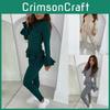 Stylish Women's Ladies Fine Ribbed Frill Peplum Button Loungewear Suit Tracksuit Set For Cozy Comfort