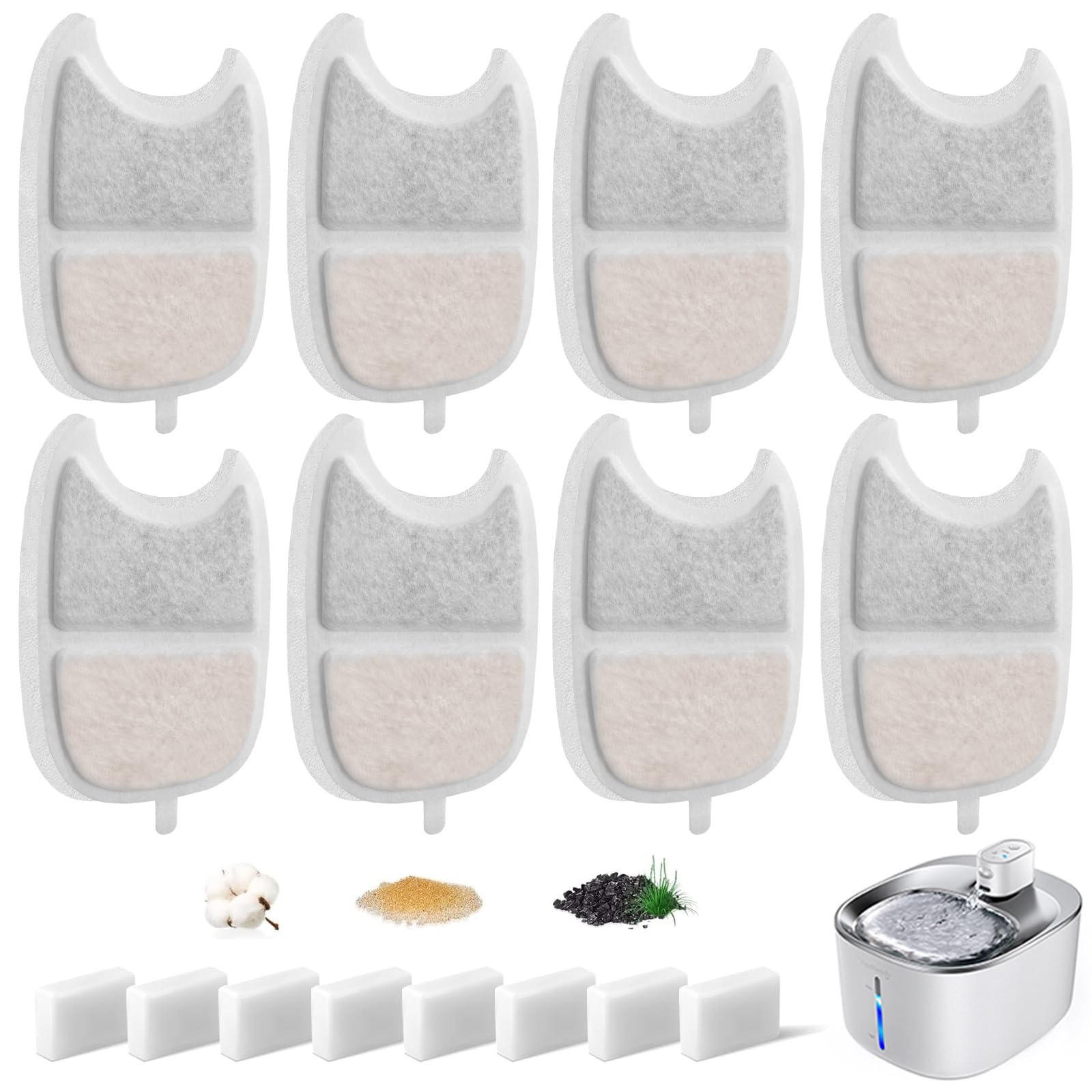 

Сменный фильтр для поилки кошек и собак Hantoc с 8 комплектами сменных губок, фильтр для смягчения воды, настоящий ионный фильтр для домашних животных с активированным углем