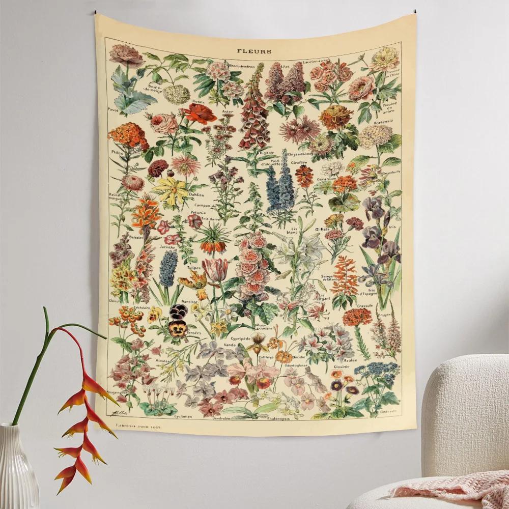 Botanischer Druck Florales Wandbehang Pilz-Wandteppich Vintage Boho Wildblumen Gemüse-Wandteppich Bunte Heimdekoration