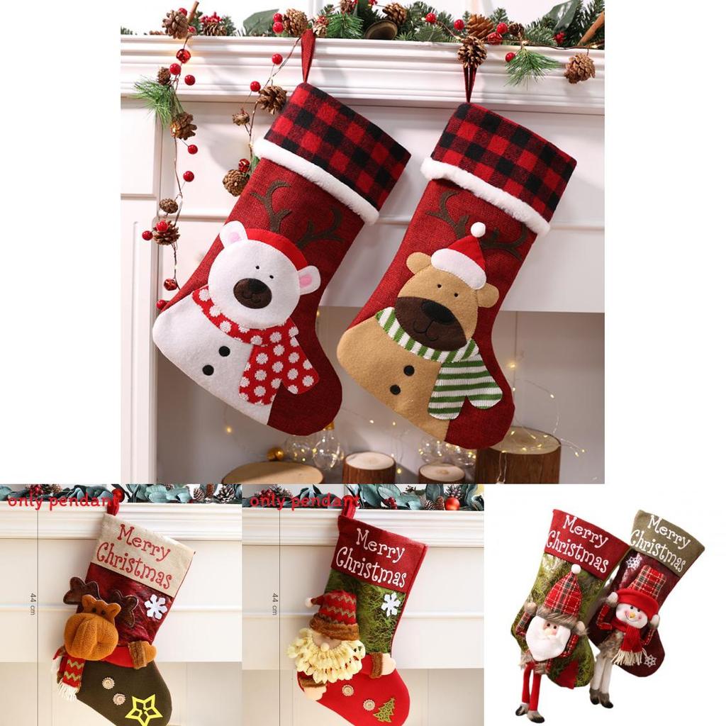 Cute Santa Claus Snowman Elk Socks Shaped Pendant For Holiday Decor