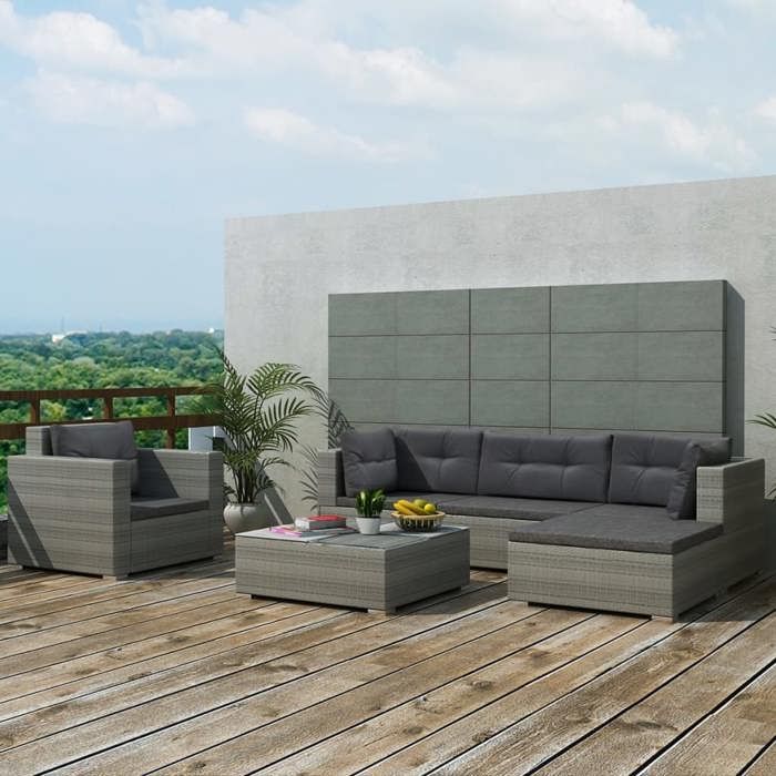 VidaXL Salon de jardin avec coussins 6 pcs résine tressée gris 42744