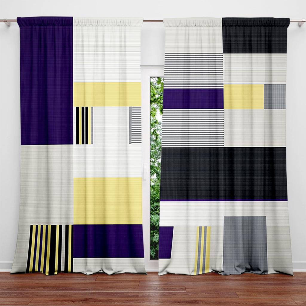 2pcs Nordic Modern Geometric Stripe pattern Printed Curtain for Home Decor - Rod Pocket Window Treatment for Bedroom Office