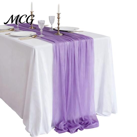 Table Protector Runner Sheer Flowing Runner, Chiffon Wedding Elegant Solid Color Scratch Resistant for Dining Home Bridal Shower Party Decor