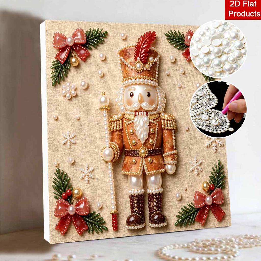Framed Pearl Art DIY Kit with Christmas Nutcracker Pattern 3D Sparkling Bead Canvas Painting Handmade Gift for Home Decoration Wall Art Craft