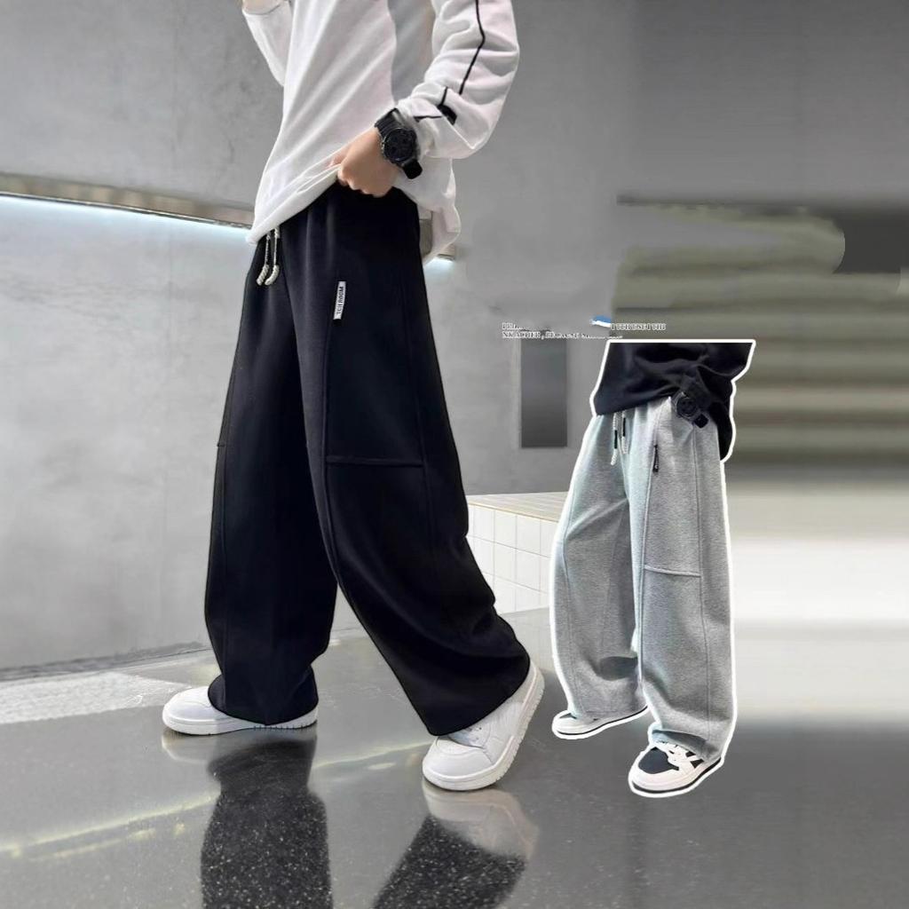 Spring 5-14Y Kids Wide Leg Sweatpants Teenage Boys Sports Pants Streetwear Fashion Loose Trousers Children Elastic Waist Pants