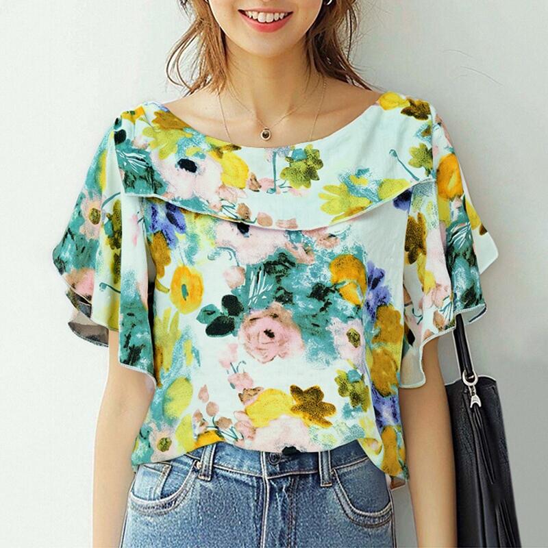 ZANZEA Women Loose Casual Summer Short Sleeve Floral Print Blouse
