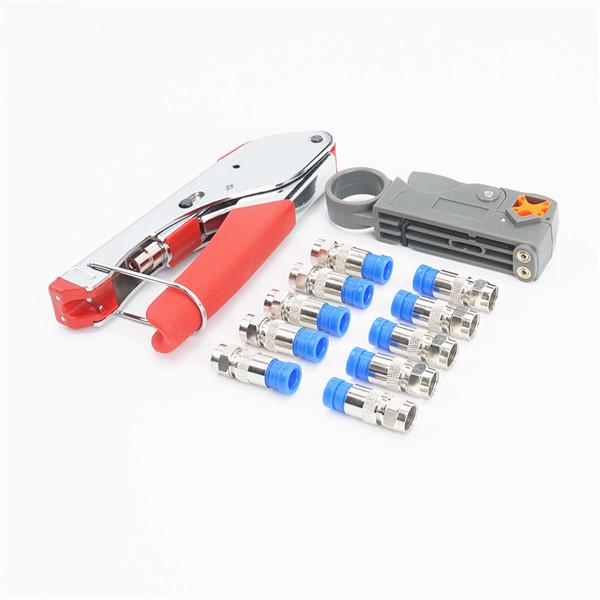 Compression Tool Kit RG59 RG6 Coaxial Crimping Tool Dual Blade Coaxial Cable Stripper With 10F Conne