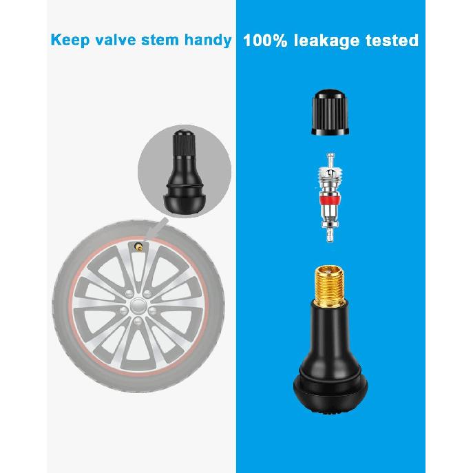 Riseuvo 120pcs Tire Valve Stems - Rubber Snap-in Valves, Tubeless Valve Stems Suit for 0.453 inch Rim Holes on Standard Vehicle Tires (TR412, TR413,