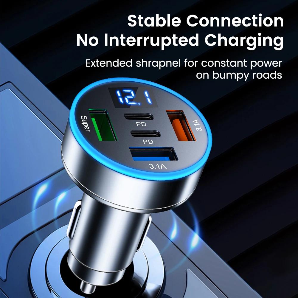 Car Charger QC3.0 Quick Charge One Tow Four Multi-function Car Converter Plug 4-port Car Flash Charge with Digital Display