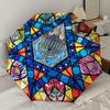 1pc Stained Glass Menorah Pattern Small Travel Automatic Folding Umbrella, Compact Windproof Umbrella, Automatic Open/Close ,Gift-091505