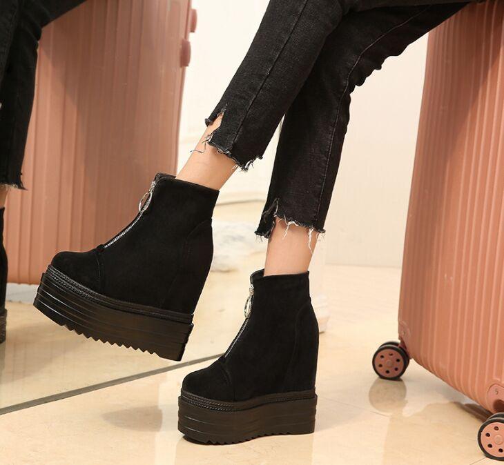 Fashion 2025 Winter New Female Women Boots British Wind Increased 13CM High Heel Platform Boots Fashion Plus Velvet Women's Shoes