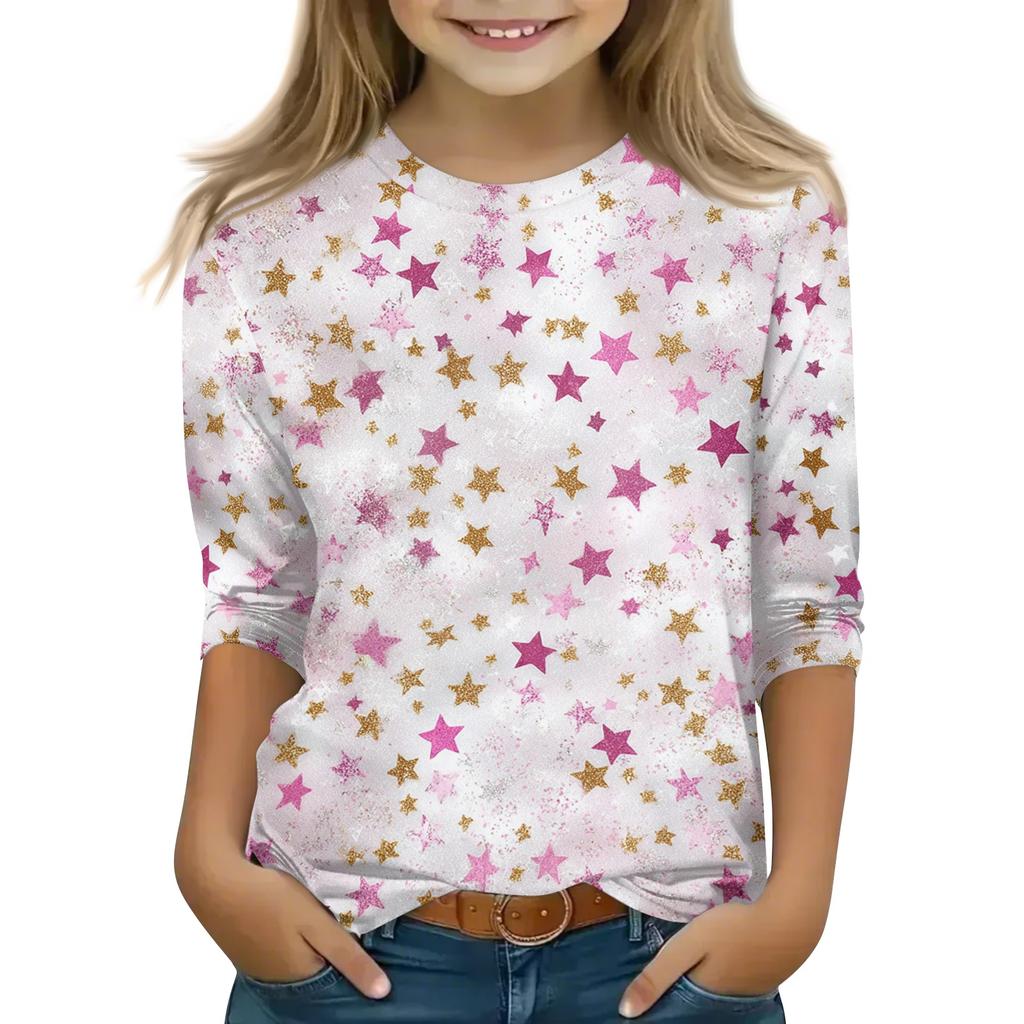 Kid's Round Neck Cute Flower Day Print Lightweight Spring/Summer Top