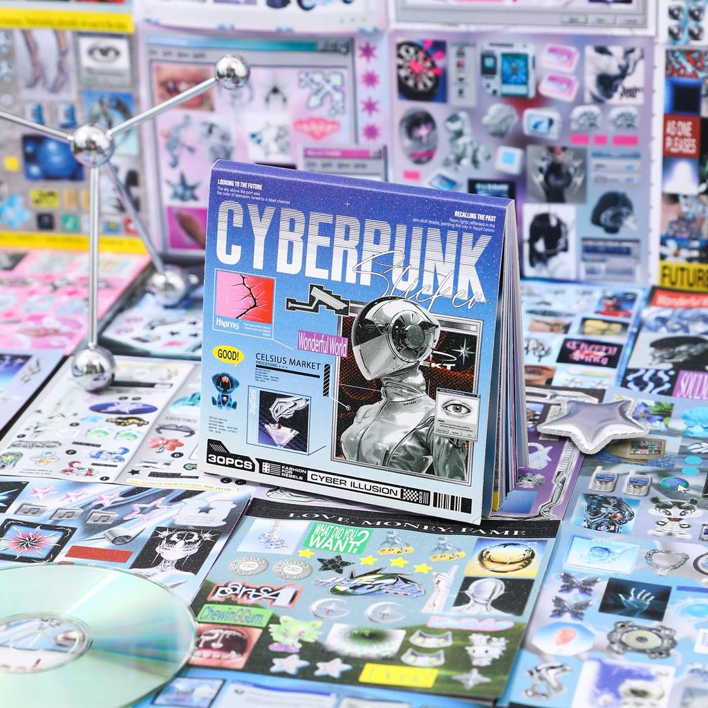 JIAMEI 30 Blatt Retro und Zukunft Serie Kawaii Ins Stanzbuchstaben Aufkleber Buch DIY Tagebuch Clipbook Ästhetische Aufkleber