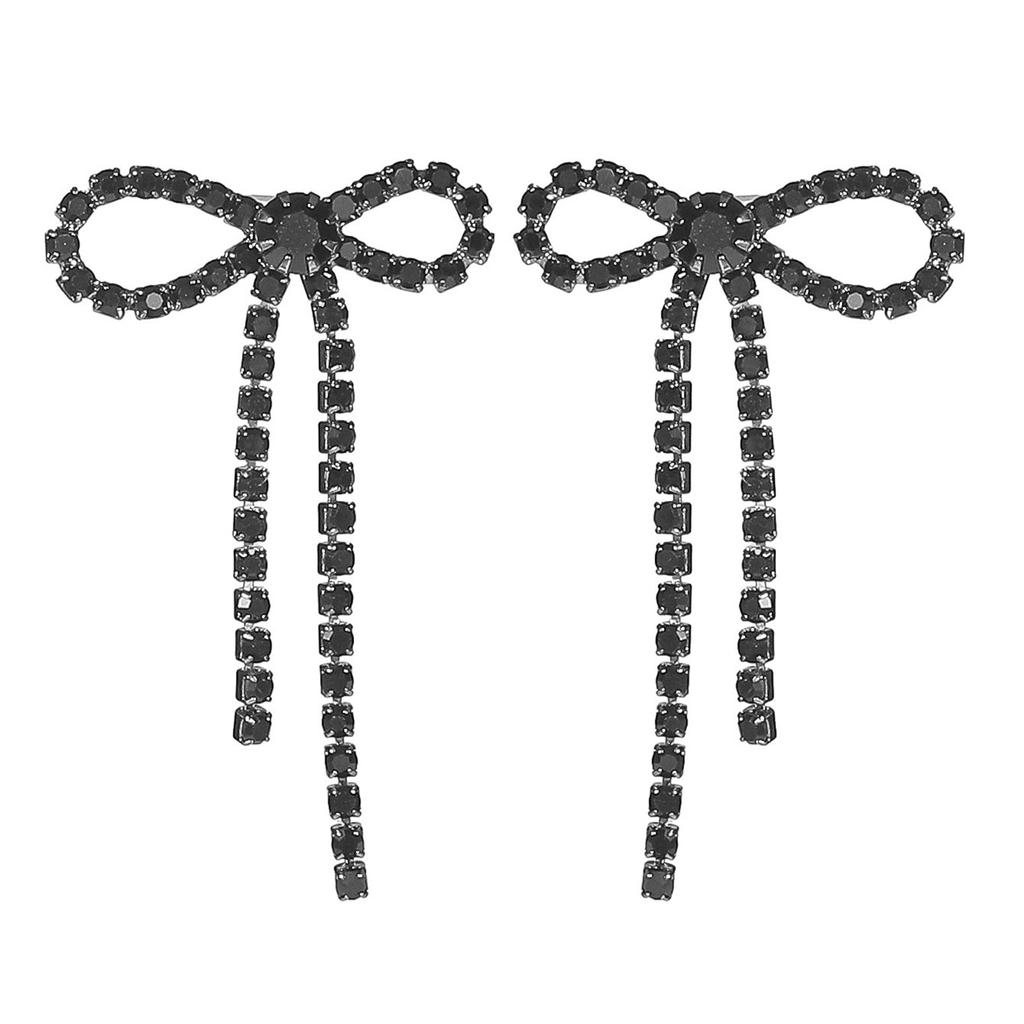 Elegant Black Bow Tassel Earrings Sparkling Rhinestone Small Earrings Elegant Trend Prom Earrings Women's Earrings 1 Pair