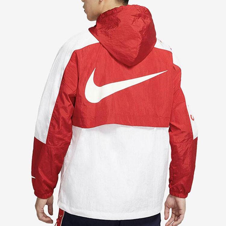Nike Sport Splice Großer Haken Kapuzen-Logo-Jacke Herrenjacken Rot Weiß DJ4131-657