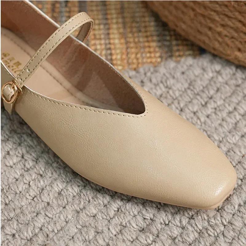 Woman Spring Casual Square Toe Low Soft Soled Lolita Flats Ballerina Red Female Elegant French Retro Buckle Mary Janes