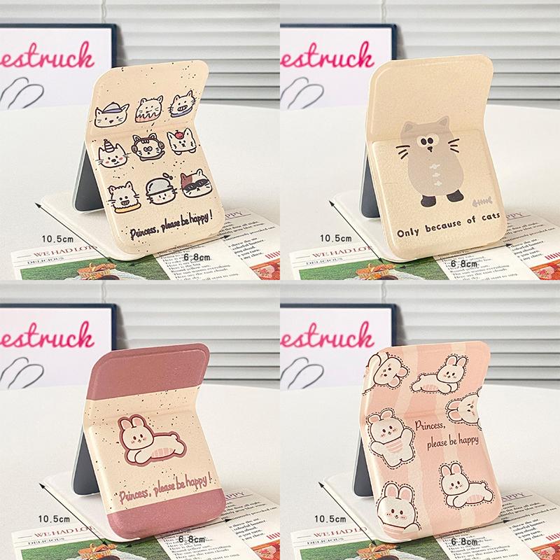 Stolní kosmetické zrcátko Jednobarevné PU kůže Jednoduché Přenosné Ruční kosmetické zrcátko Skládací Studentské Kompaktní Roztomilé Kapesní zrcátko