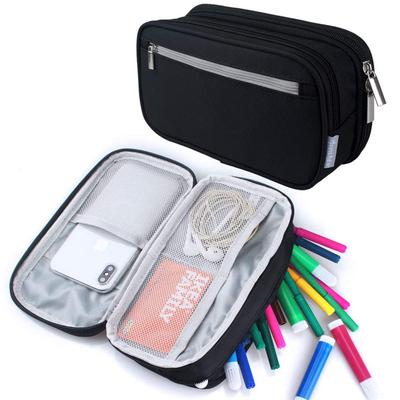 Large Capacity Pen Pencil Case School Student Canvas Zippered Bag For Boys Girls